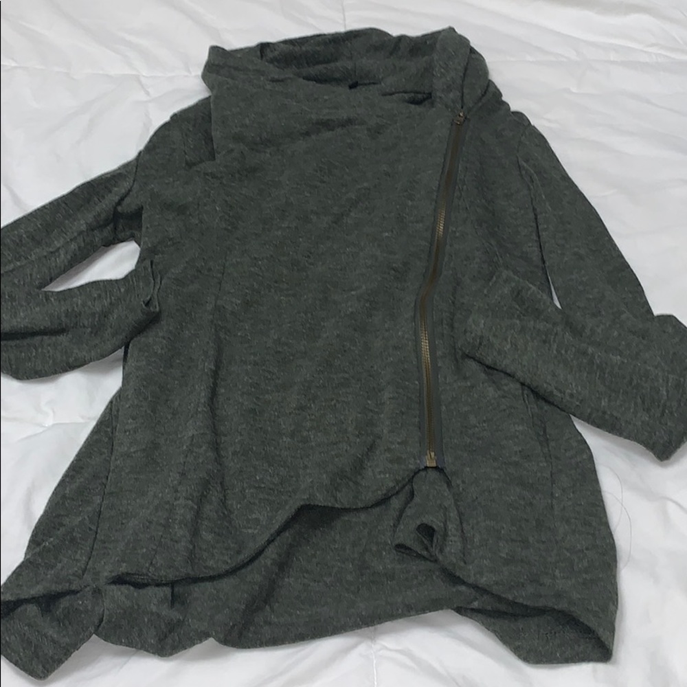 Dark green asymmetrical long sleeve outerwear